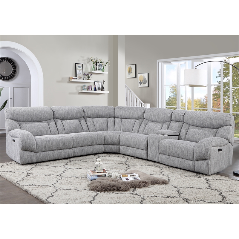 Pemberly Row Polyester Fabric Upholstered 6-Piece Dual-Power Reclining Sectional