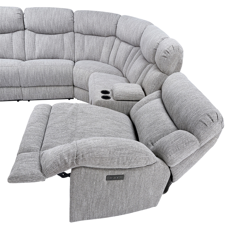 Pemberly Row Polyester Fabric Upholstered 6-Piece Dual-Power Reclining Sectional