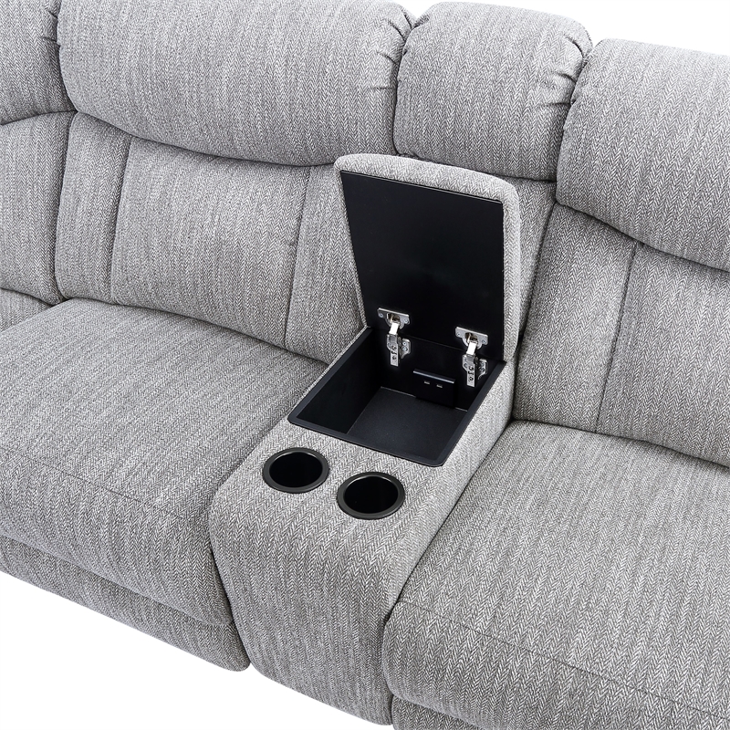 Pemberly Row Polyester Fabric Upholstered 6-Piece Dual-Power Reclining Sectional