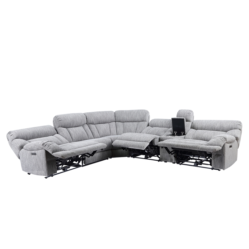 Pemberly Row Polyester Fabric Upholstered 6-Piece Dual-Power Reclining Sectional