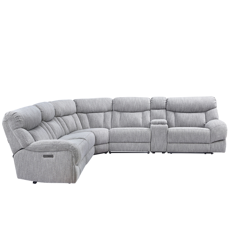 Pemberly Row Polyester Fabric Upholstered 6-Piece Dual-Power Reclining Sectional