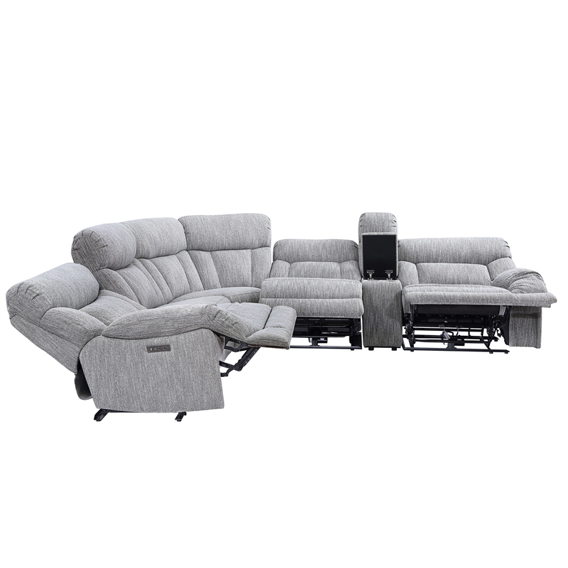 Pemberly Row Polyester Fabric Upholstered 6-Piece Dual-Power Reclining Sectional