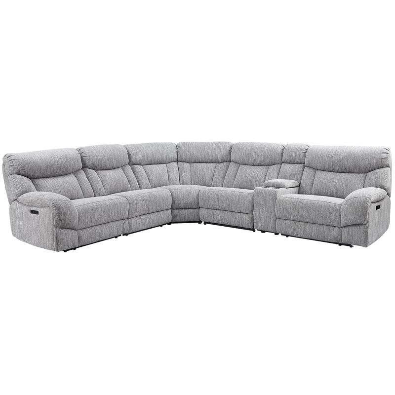 Pemberly Row Polyester Fabric Upholstered 6-Piece Dual-Power Reclining Sectional