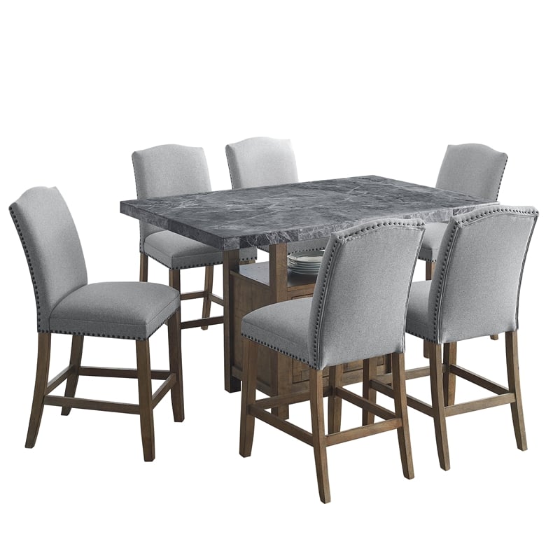 Pemberly Row Transitional Gray Marble Counter 7-Piece Dining Set