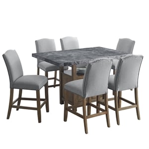 Pemberly Row Transitional Gray Marble Counter 7-Piece Dining Set