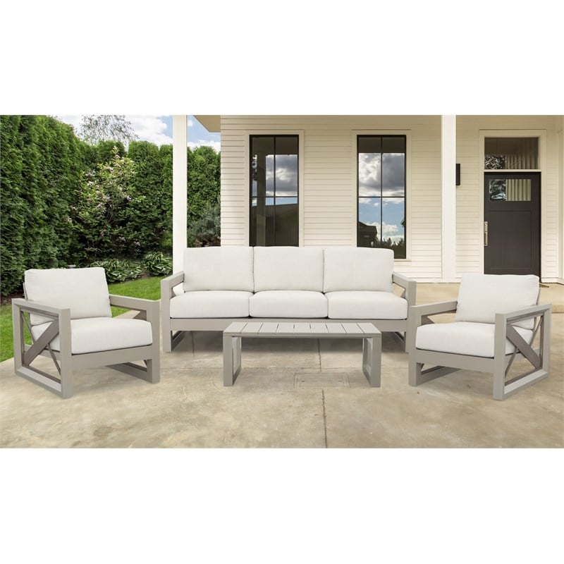Pemberly Row Modern Coastal Gray Aluminum Patio Cocktail Table