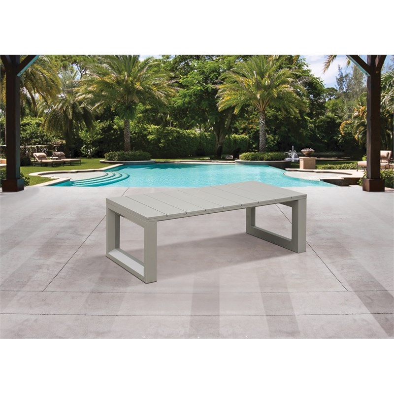 Pemberly Row Modern Coastal Gray Aluminum Patio Cocktail Table