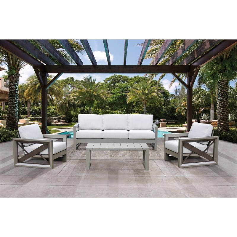 Pemberly Row Modern Coastal Gray Aluminum Patio Cocktail Table