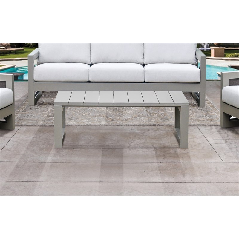 Pemberly Row Modern Coastal Gray Aluminum Patio Cocktail Table