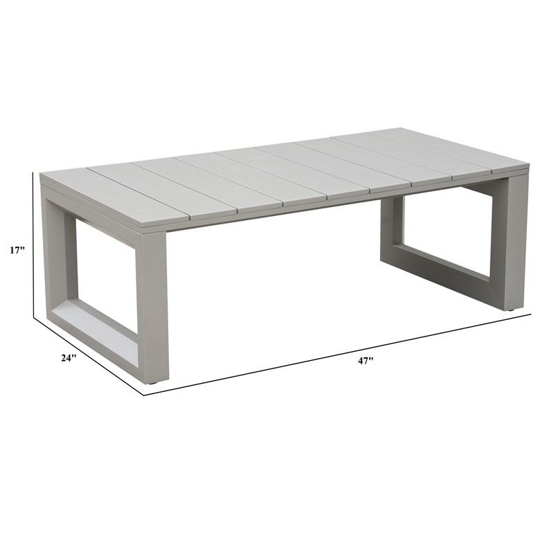 Pemberly Row Modern Coastal Gray Aluminum Patio Cocktail Table