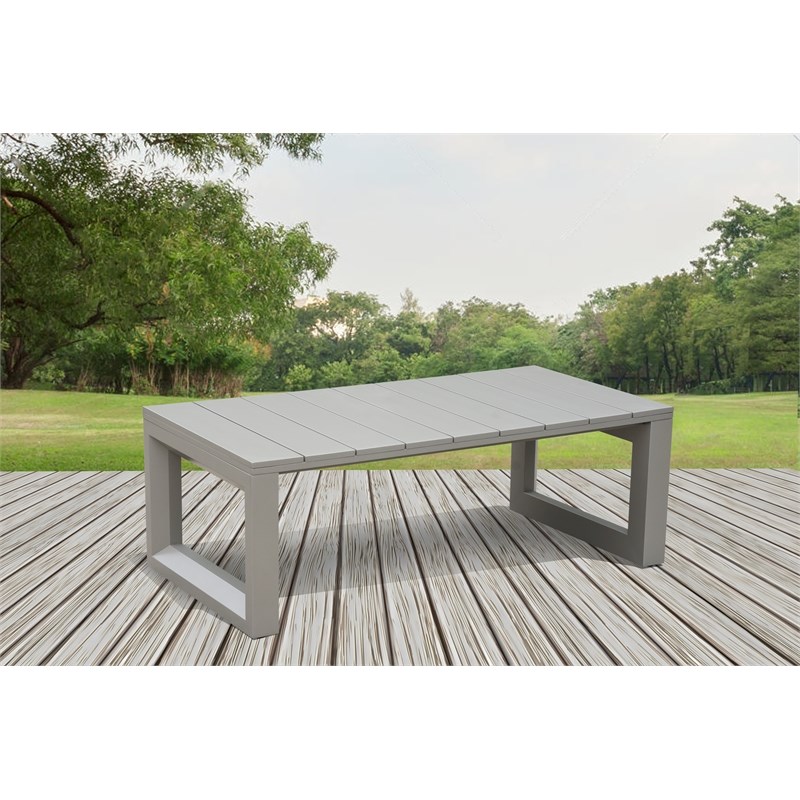 Pemberly Row Modern Coastal Gray Aluminum Patio Cocktail Table