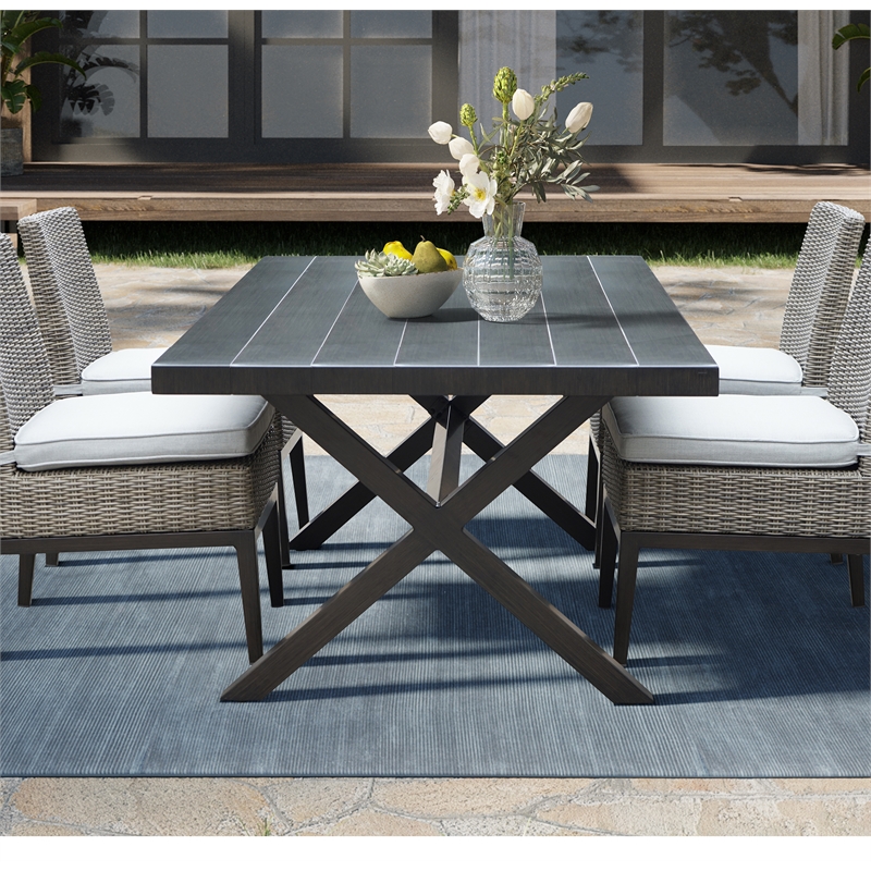Pemberly Row Coastal Brown Aluminum Rectanglular Patio Table