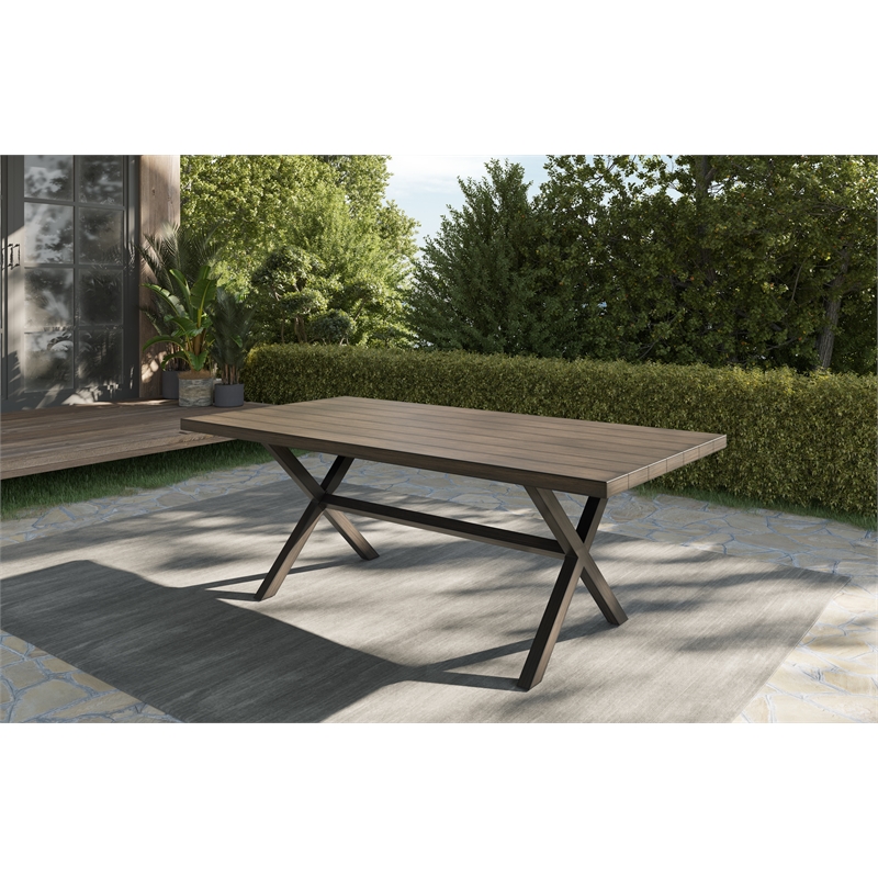 Pemberly Row Coastal Brown Aluminum Rectanglular Patio Table