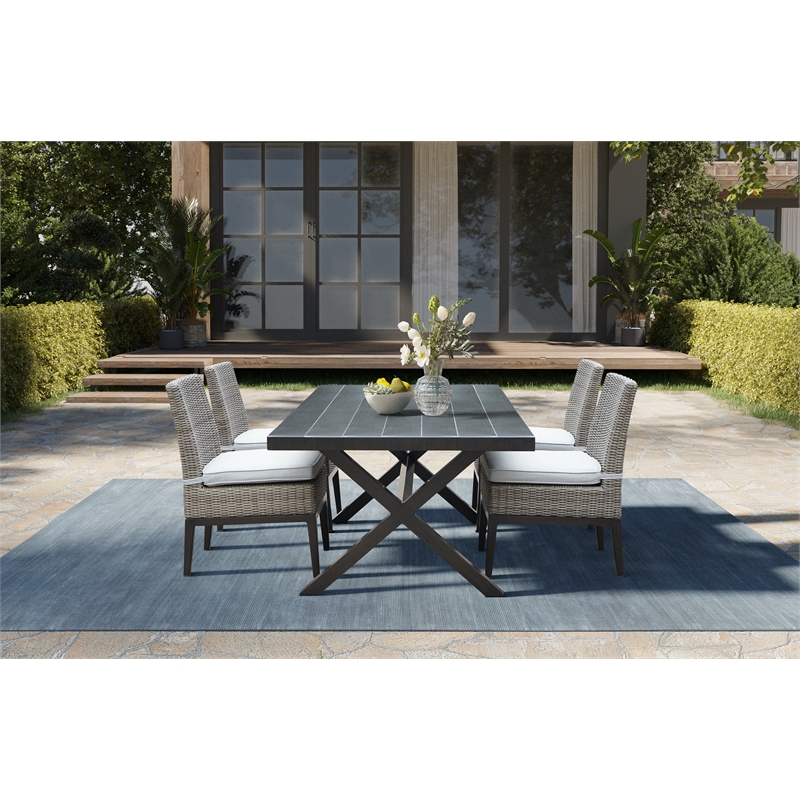 Pemberly Row Coastal Brown Aluminum Rectanglular Patio Table