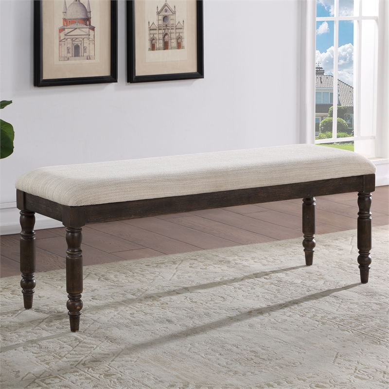 Pemberly Row Modern Transitional Washed Espresso Wood Dining Bench
