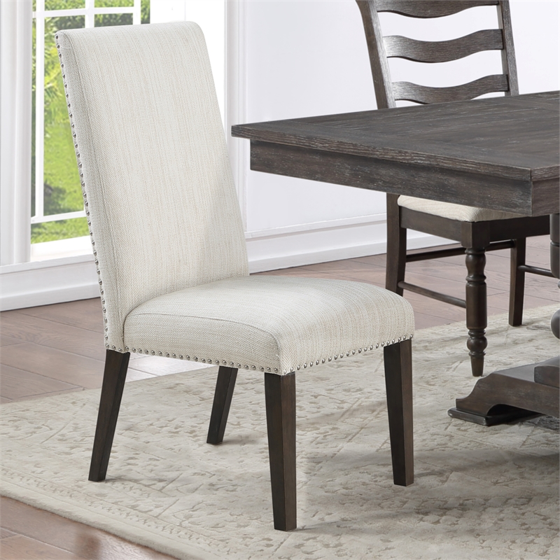 Pemberly Row Washed Espresso Wood with Cream Upholstery Dining Chair