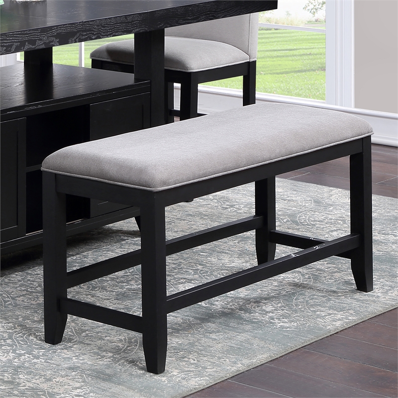 Pemberly Row Transitional Rubbed Charcoal Wood Counter Bench