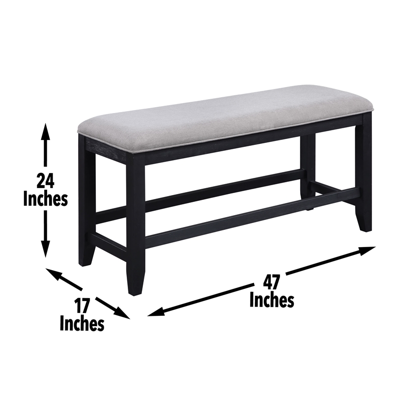 Pemberly Row Transitional Rubbed Charcoal Wood Counter Bench