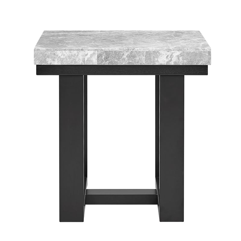 Pemberly Row Gray Marble and Espresso Wood 3-piece Coffee Tables Occasional Set