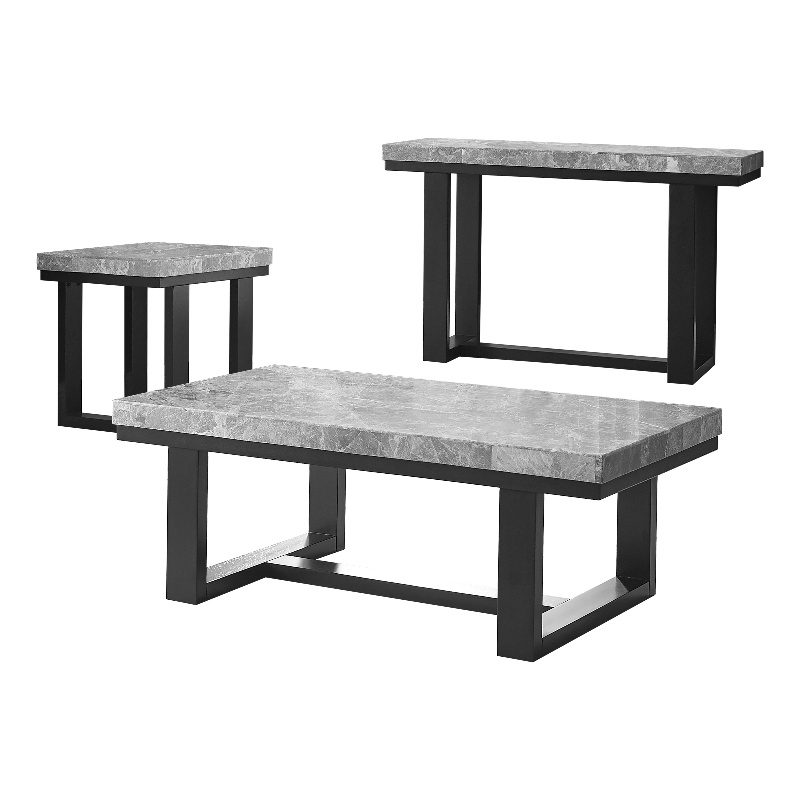 Pemberly Row Gray Marble and Espresso Wood 3-piece Coffee Tables Occasional Set