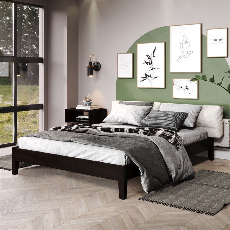 Pemberly Row Contemporary Queen Black Wood 75.5