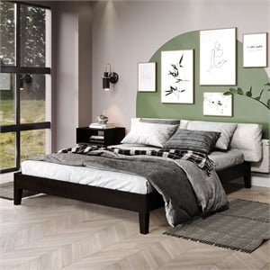 Pemberly Row Contemporary Queen Black Wood 75.5&quot Platform Bed