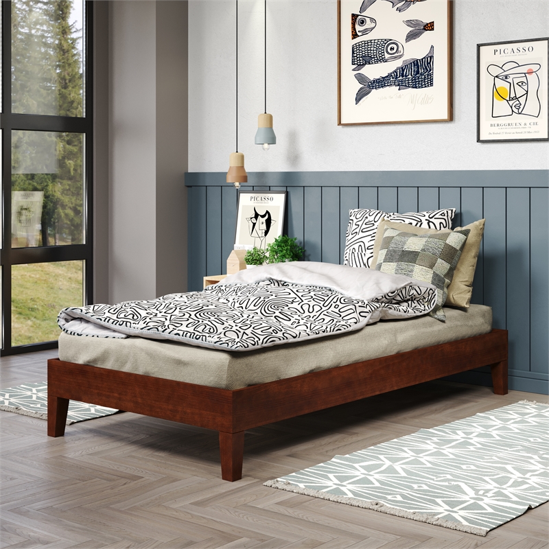 Pemberly Row Modern / Contemporary Twin Natural Wood Platform Bed