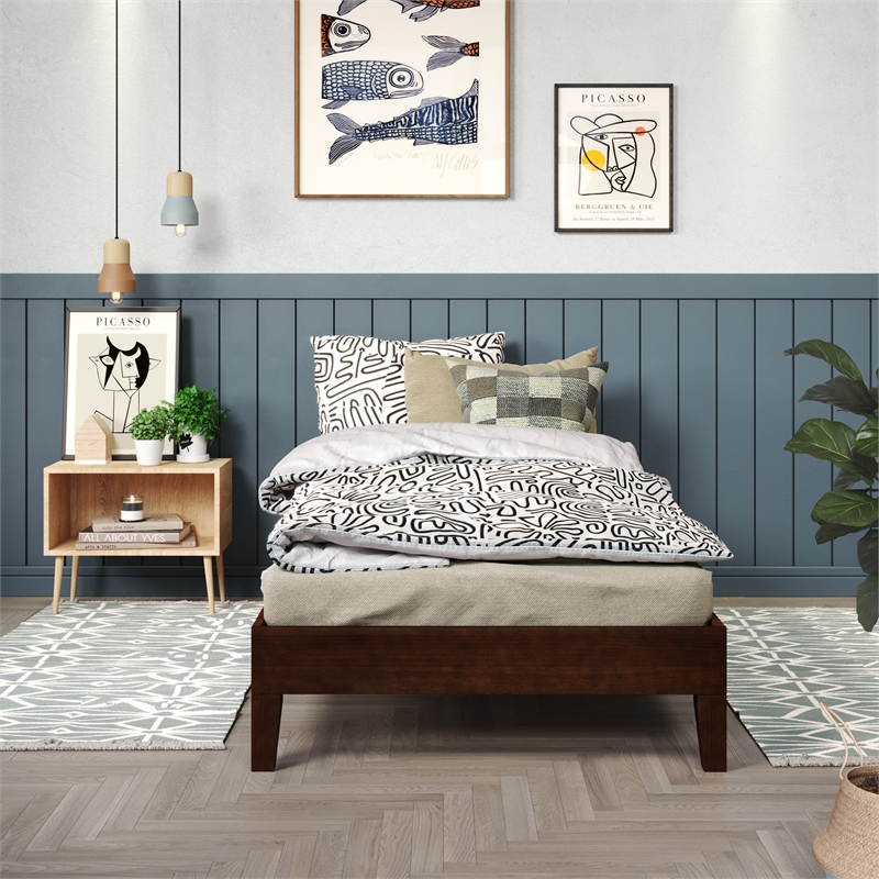 Pemberly Row Modern / Contemporary Twin Natural Wood Platform Bed