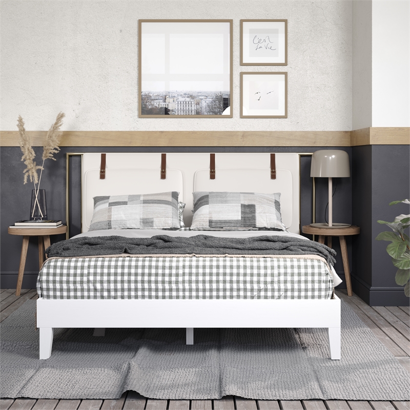 Pemberly Row Modern / Contemporary Queen White Wood Platform Bed