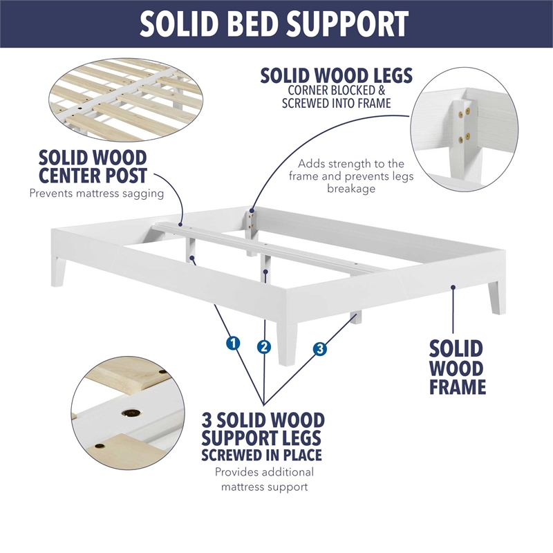 Pemberly Row Modern / Contemporary Queen White Wood Platform Bed