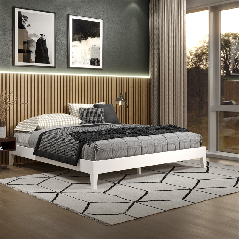 Pemberly Row Modern / Contemporary King White Wood Platform Bed