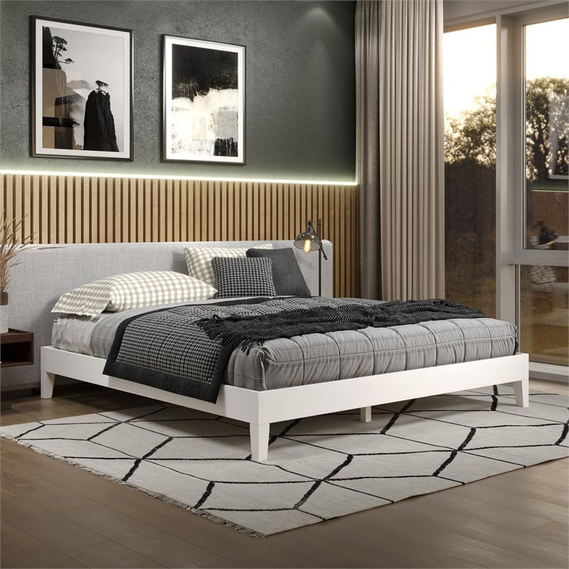 Pemberly Row Modern / Contemporary King White Wood Platform Bed
