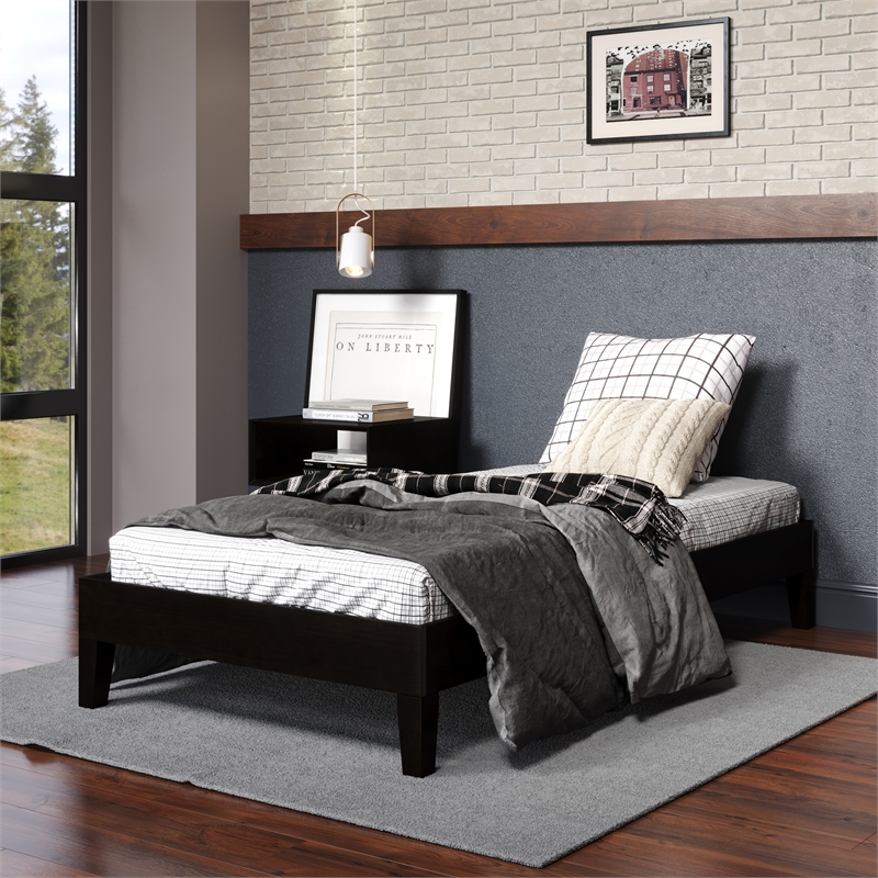 Pemberly Row Contemporary Wood Twin Platform Bed in Black Finish