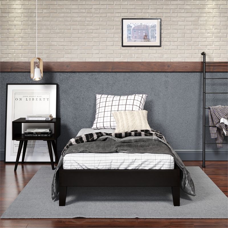 Pemberly Row Contemporary Wood Twin Platform Bed in Black Finish