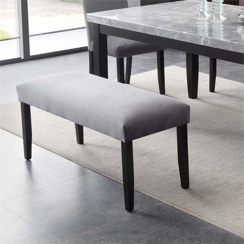 Pemberly Row Transitional Velvet & Wood Dining Bench in Gray/Black