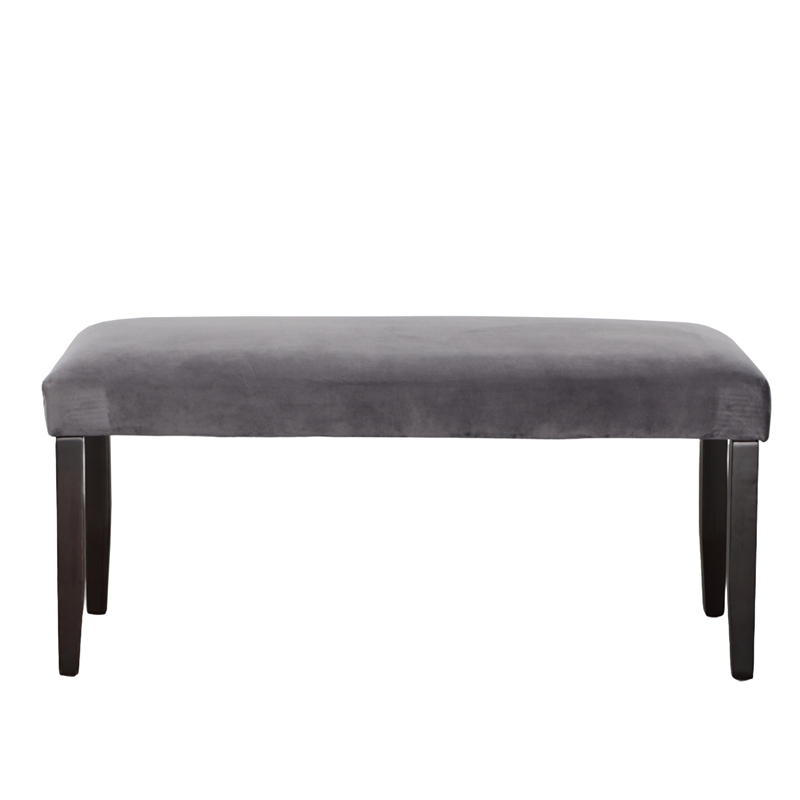 Pemberly Row Transitional Velvet & Wood Dining Bench in Gray/Black