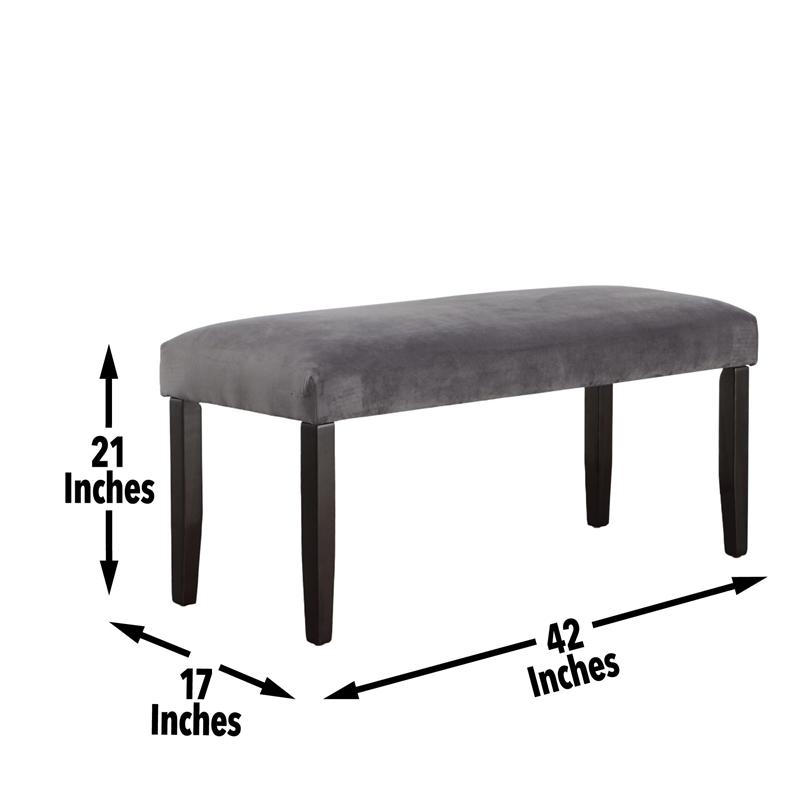 Pemberly Row Transitional Velvet & Wood Dining Bench in Gray/Black