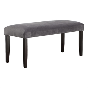 Pemberly Row Transitional Velvet & Wood Dining Bench in Gray/Black