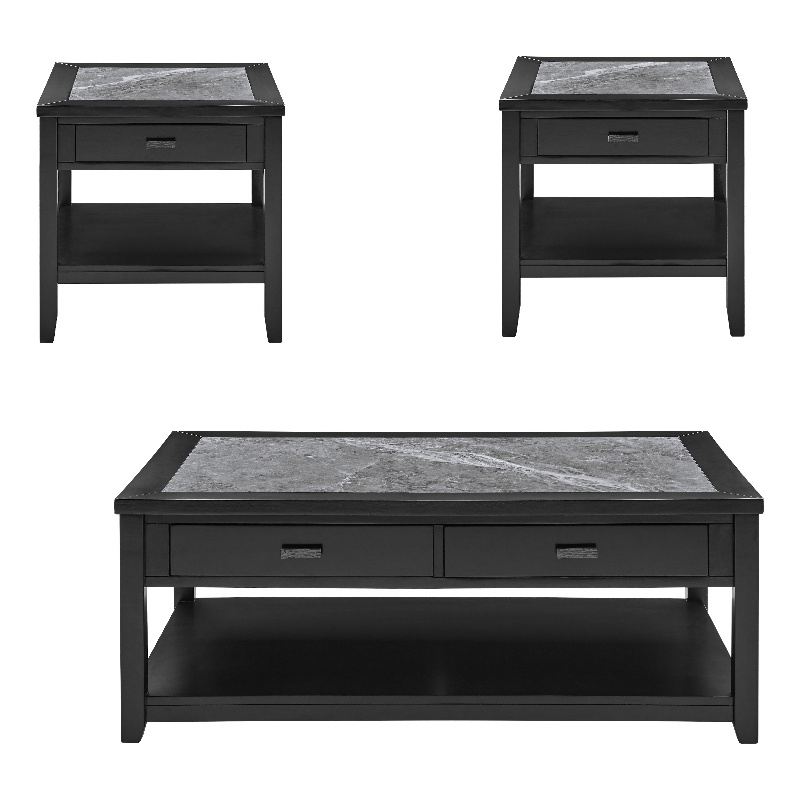 Pemberly Row Transitional 3-Piece Gray Stone Top Occasional Set