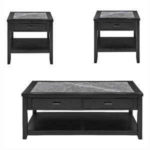 Pemberly Row Transitional 3-Piece Gray Stone Top Occasional Set