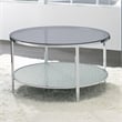 Pemberly Row Contemporary Round Chrome and Tempered Glass Cocktail Table