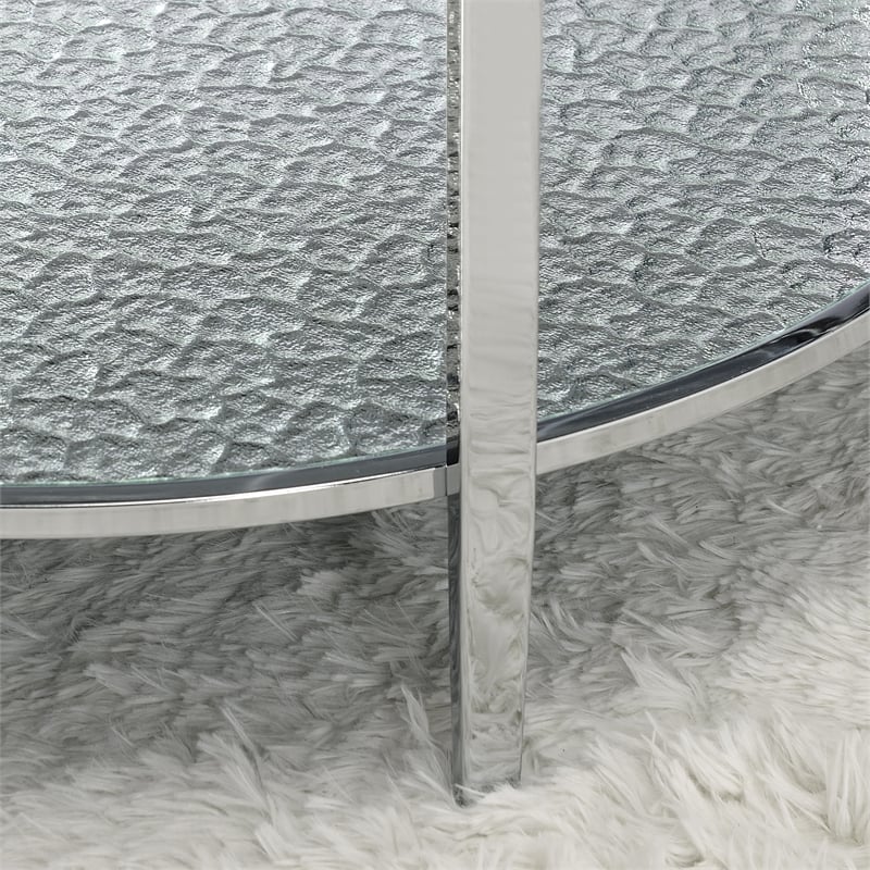 Pemberly Row Contemporary Round Chrome and Tempered Glass Cocktail Table
