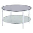 Pemberly Row Contemporary Round Chrome and Tempered Glass Cocktail Table