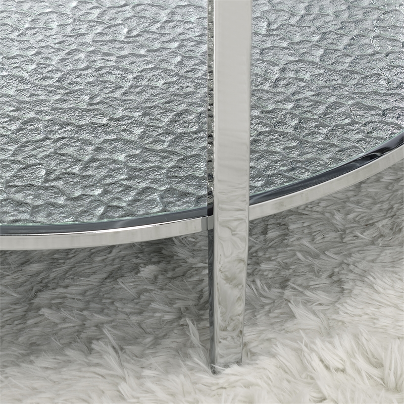Pemberly Row Contemporary Round Chrome and Tempered Glass End Table