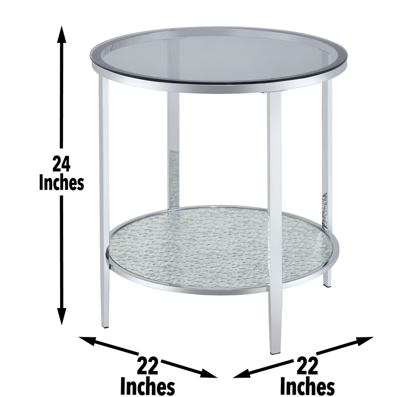 Pemberly Row Contemporary Round Chrome and Tempered Glass End Table