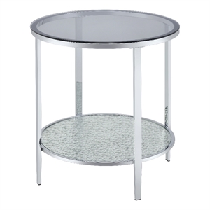 Pemberly Row Contemporary Round Chrome and Tempered Glass End Table