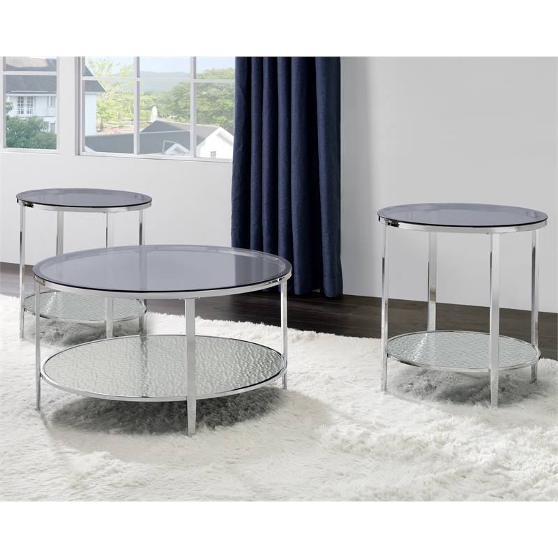 Pemberly Row 3-Piece Chrome and Tempered Glass Occasional Set