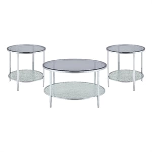 Pemberly Row 3-Piece Chrome and Tempered Glass Occasional Set