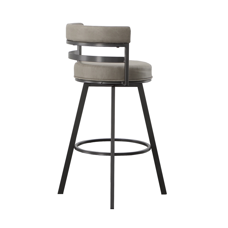 Pemberly Row Transitional Metal and Beige Faux Leather Swivel Bar Stool