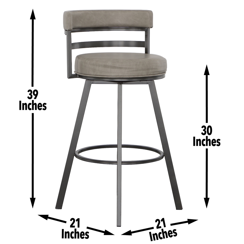 Pemberly Row Transitional Metal and Beige Faux Leather Swivel Bar Stool